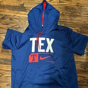 Texas Rangers Nike Tri Code Lockup Short Sleeve Pullover Hoodie - Royal Sz XL